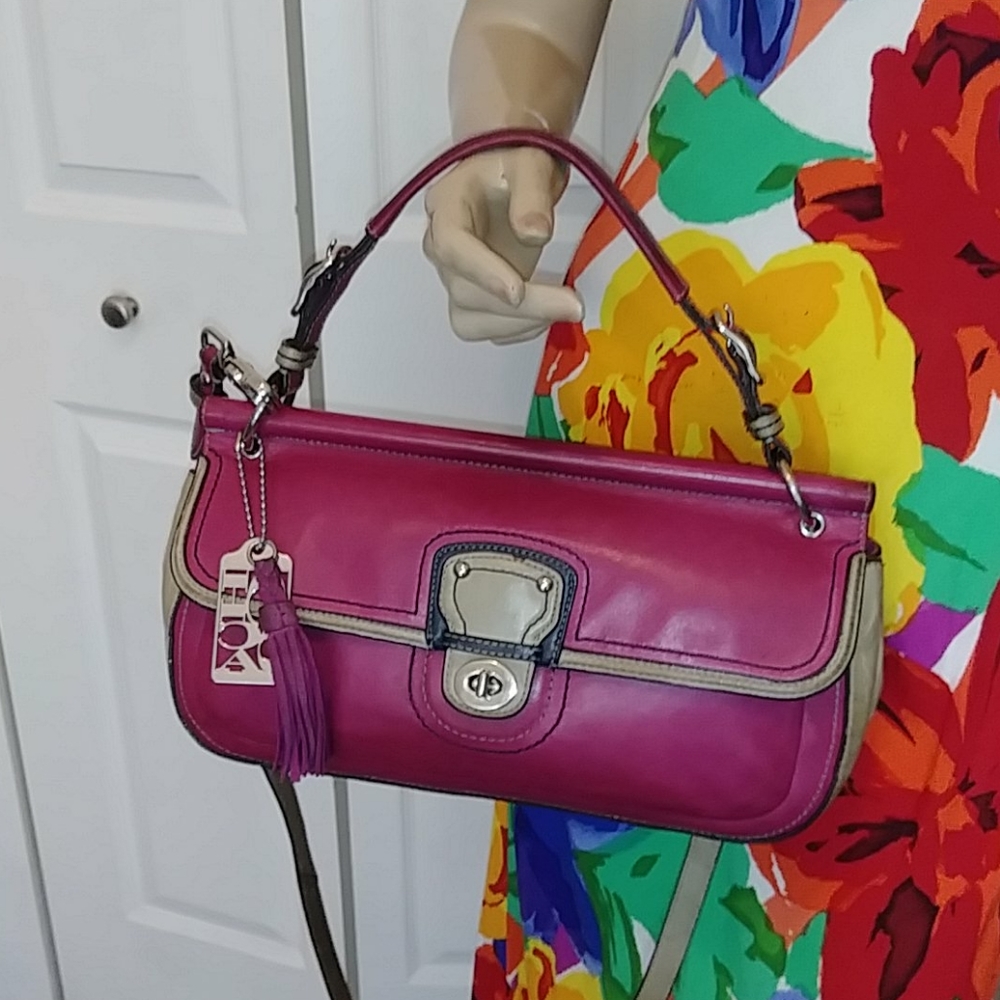 GORGEOUS BERRY COLORBLOCK FULLGRAIN LEATHER 2012  COACH 70TH ANNIVERSARY WILLIS… - Picture 14 of 17